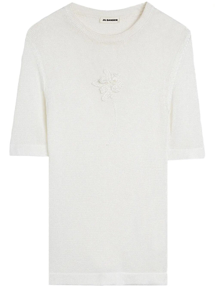 Jil Sander Women Ss Cn T-Shirt W/ Flower Crochet