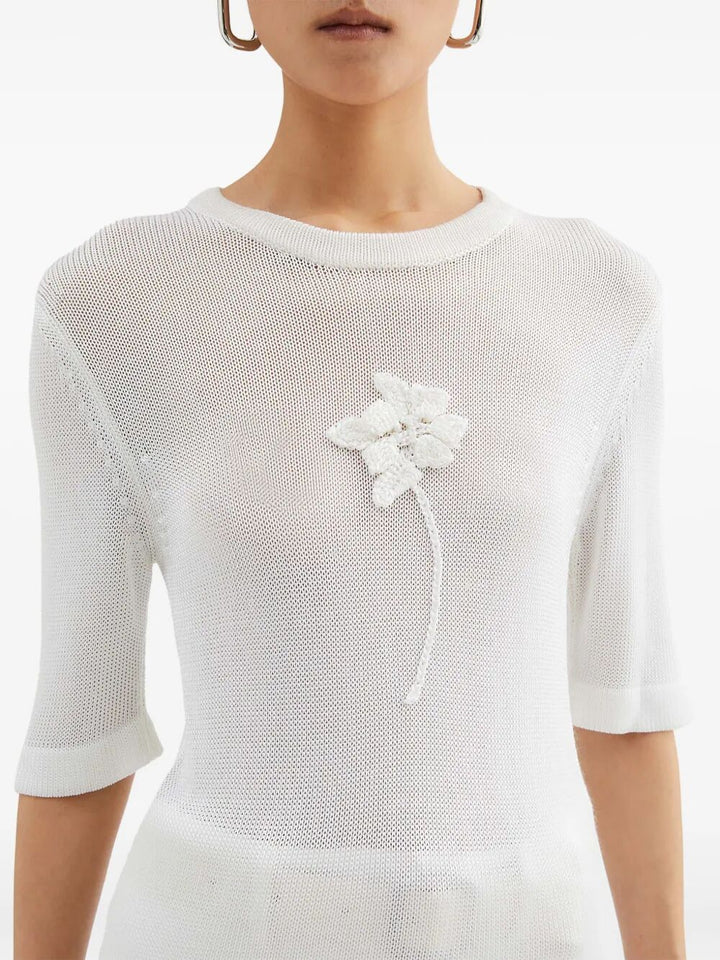 Jil Sander Women Ss Cn T-Shirt W/ Flower Crochet