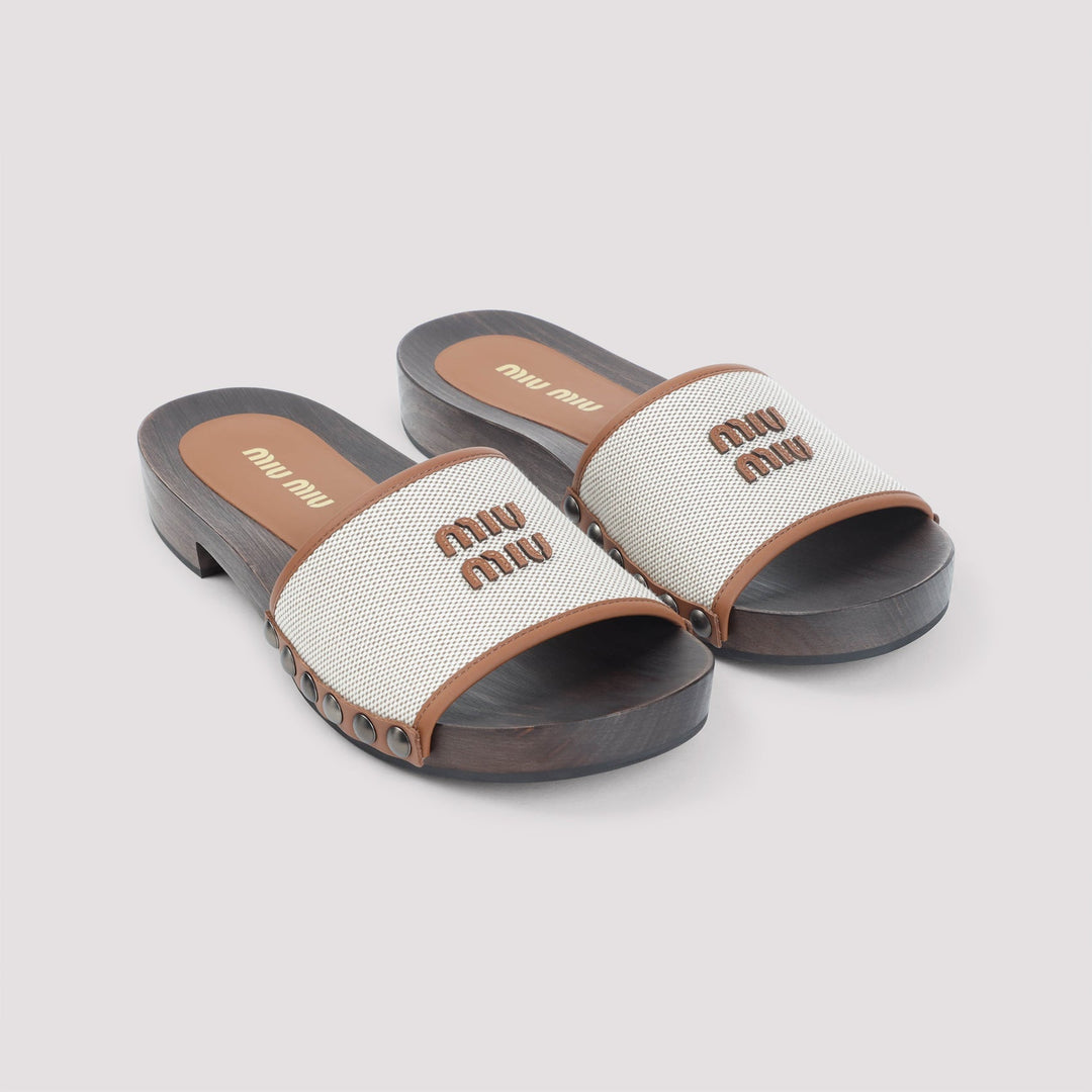 Miu Miu Canvas And Leather Clogs Women
