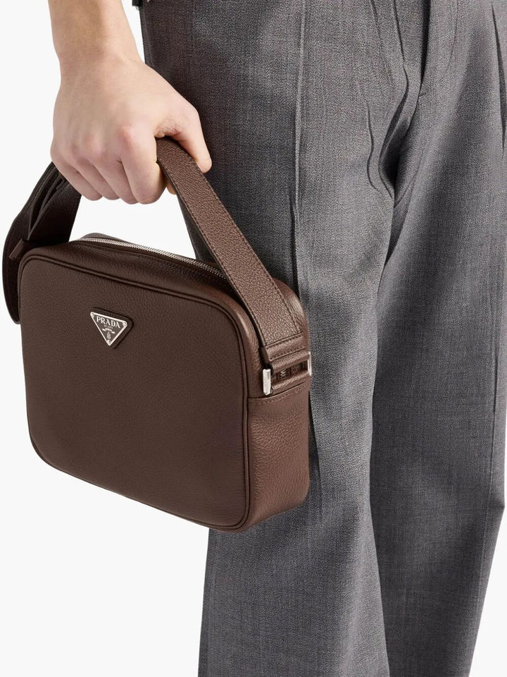 Prada Men Grained Leather Shoulder Bag