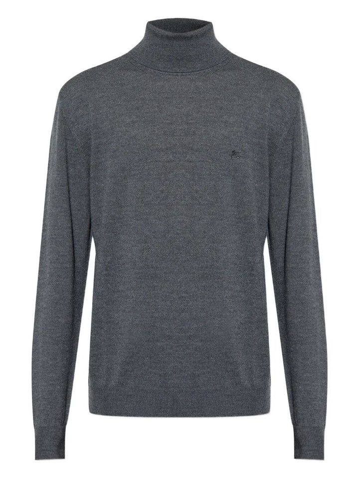 Etro Men Logo-Embroidered Wool Turtleneck Sweater