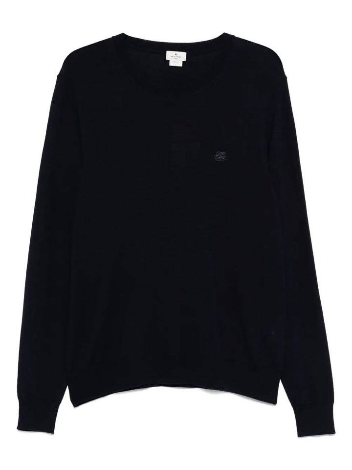 Etro Men Embroidered-Logo Wool Crew Neck Sweater