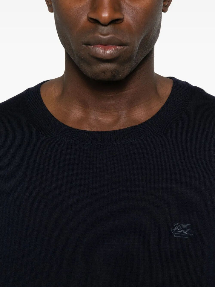 Etro Men Embroidered-Logo Wool Crew Neck Sweater