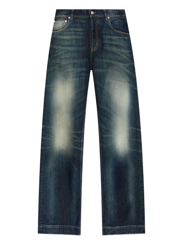 Alexander Mcqueen Men Wide Leg Faded Jeans