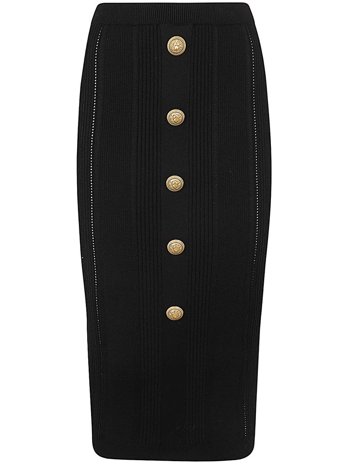 Balmain Women High Waist Five Button See Through Knit Midi Skirt