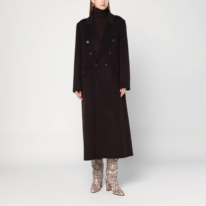 Victoria Beckham Brown Double-Breasted Coat In Wool And Cashmere Women