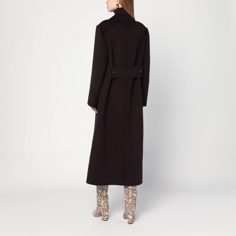 Victoria Beckham Brown Double-Breasted Coat In Wool And Cashmere Women
