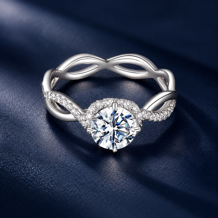 925 Sterling Silver Moissanite Ring in Size 7 with Pavé Setting for Women
