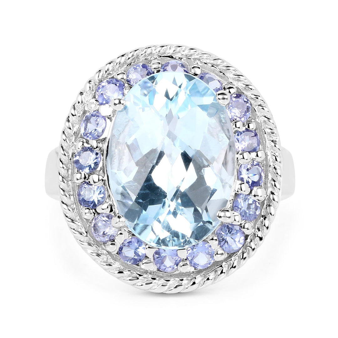 7.41 Carat Genuine Blue Topaz and Tanzanite .925 Sterling Silver Ring