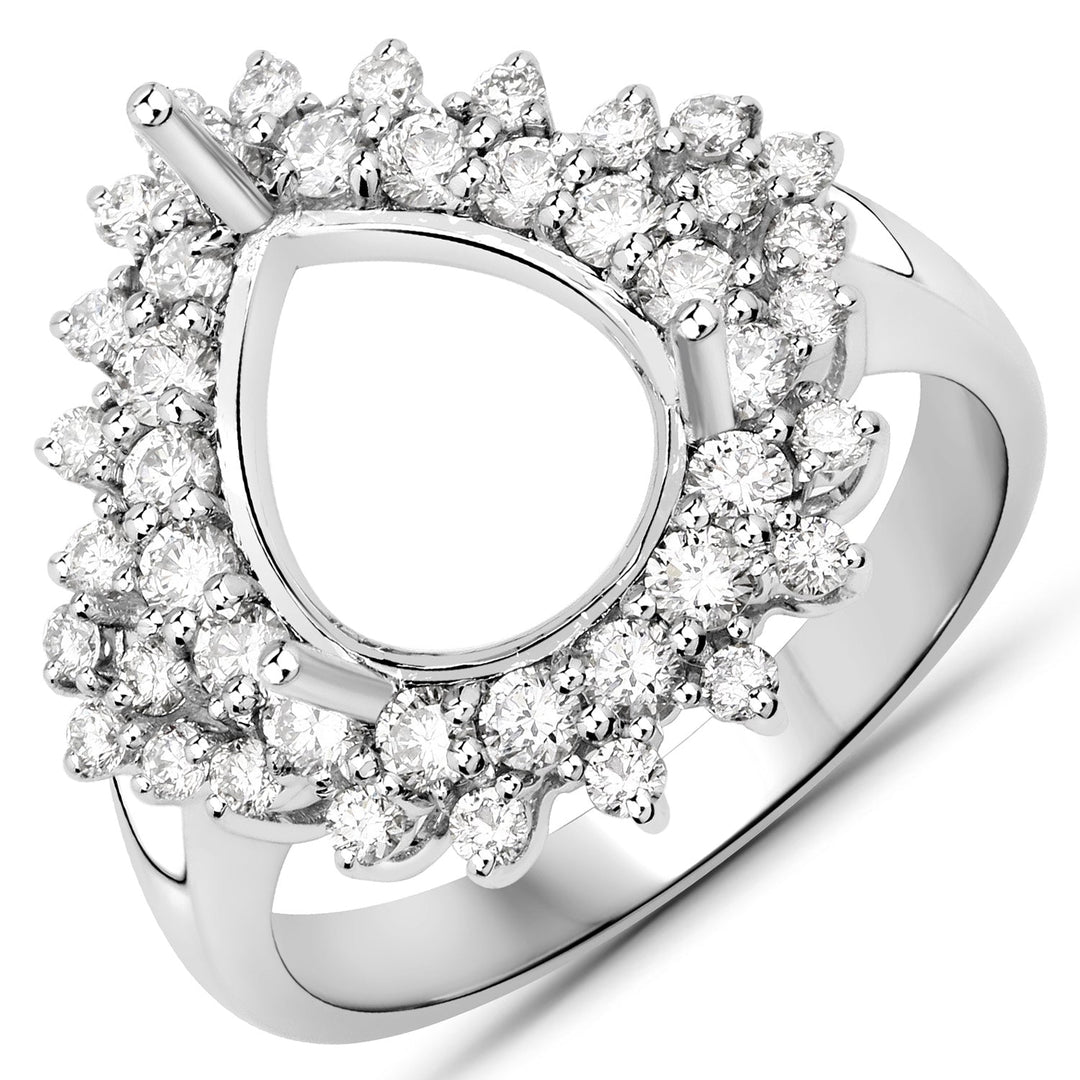0.89 Carat Genuine White Diamond 14K White Gold Semi Mount Ring - holds 11x9mm Pear Gemstone