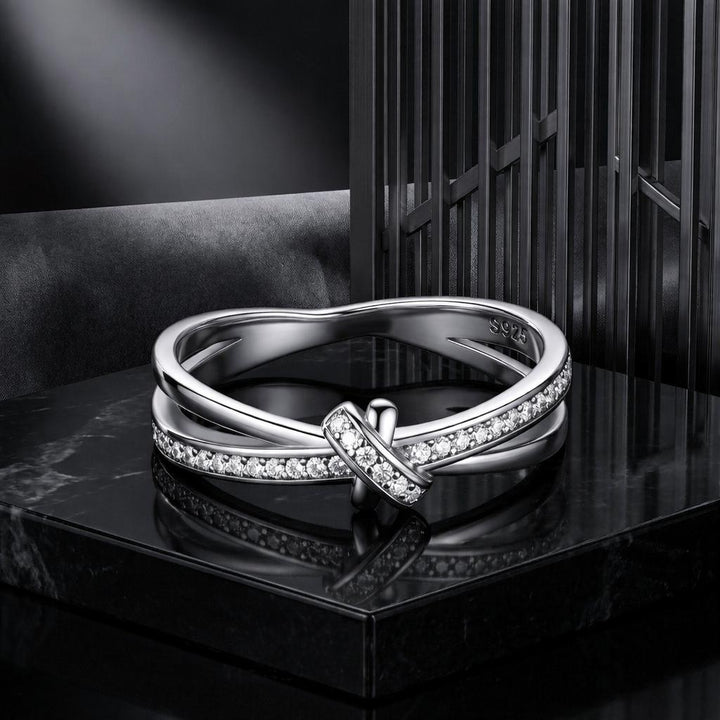 S925 Sterling Silver Oxidized Pavé Setting CZ Ring Size 6 for Women