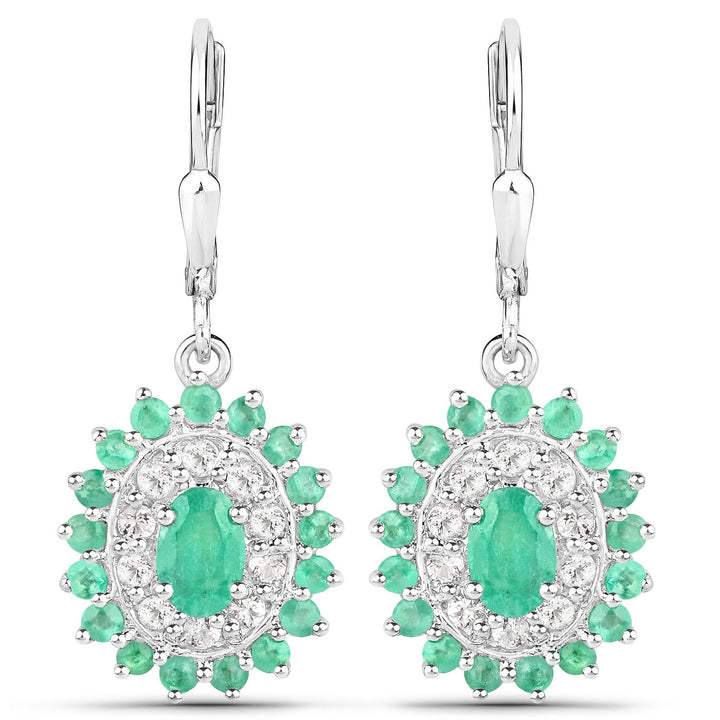 6.53 Carat Genuine Zambian Emerald and White Topaz .925 Sterling Silver 3 Piece Jewelry Set (Ring, Earrings, and Pendant w/ Chain)