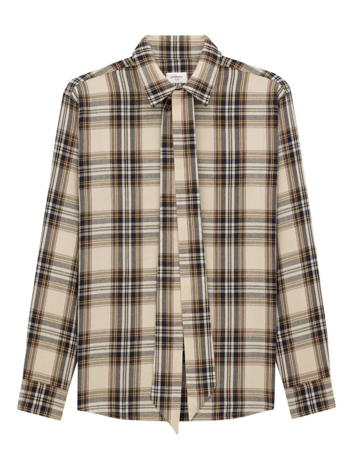 Saint Laurent Women Cassandre Lavallière Shirt In Cotton Tartan