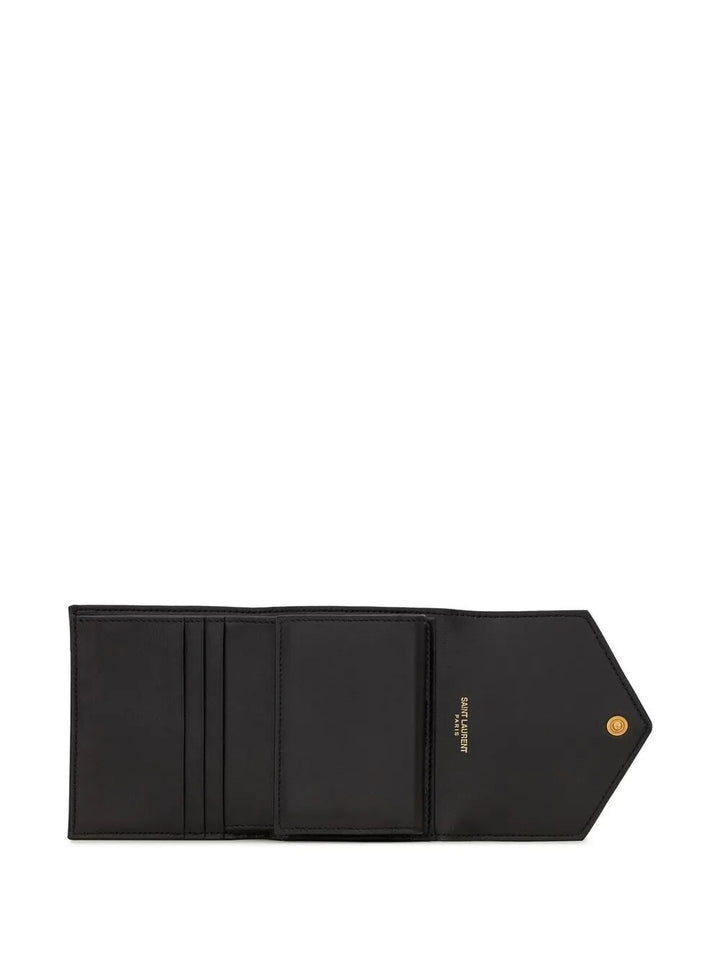 Saint Laurent Women Cassandre Matelassé Tri-Fold Wallet In Grain De Poudre Leather