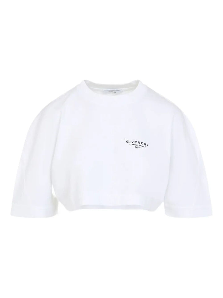 Givenchy Women Cropped Fit T-Shirt In Cotton With Givenchy Stamp Print