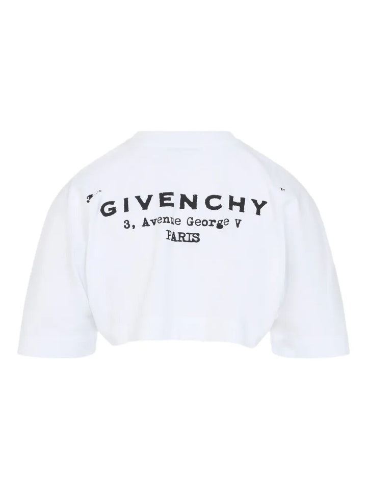 Givenchy Women Cropped Fit T-Shirt In Cotton With Givenchy Stamp Print