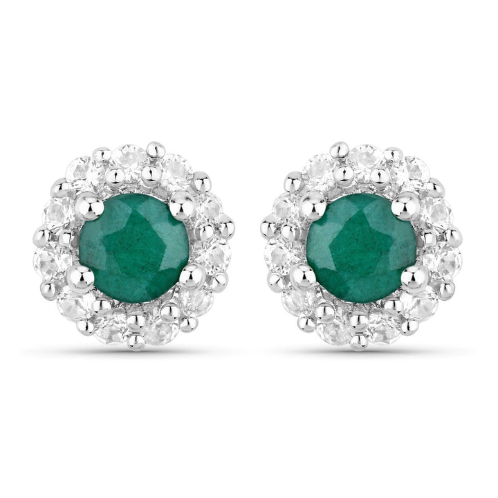 1.81 Carat Dyed Emerald and White Topaz .925 Sterling Silver Jewelry Set