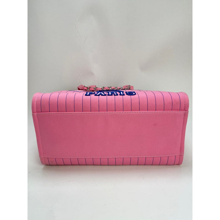 Chanel Canvas Calfskin Striped Medium Deauville Pink Tote