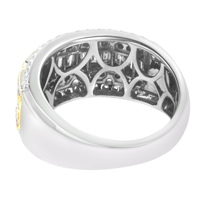 10K White and Yellow Gold 1.00 Cttw Baguette and Round cut Diamond Art Deco Multi-Row Ring Band (I-J Color, I1-I2 Clarity) - Ring Size 7