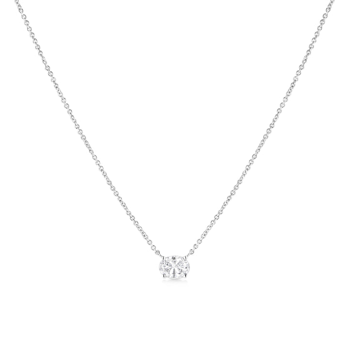 14K White Gold 1/2 Cttw Lab Grown Oval Shape Solitaire Diamond East West 18" Pendant Necklace (E-F Color, VS1-VS2 Clarity)