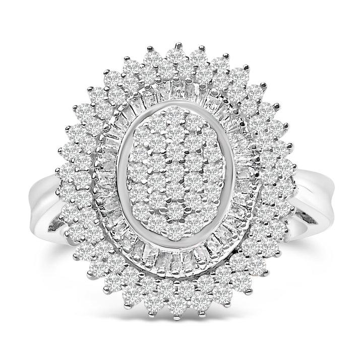 Sterling Silver 2.0 Cttw Diamond Oval Halo Cocktail Ring