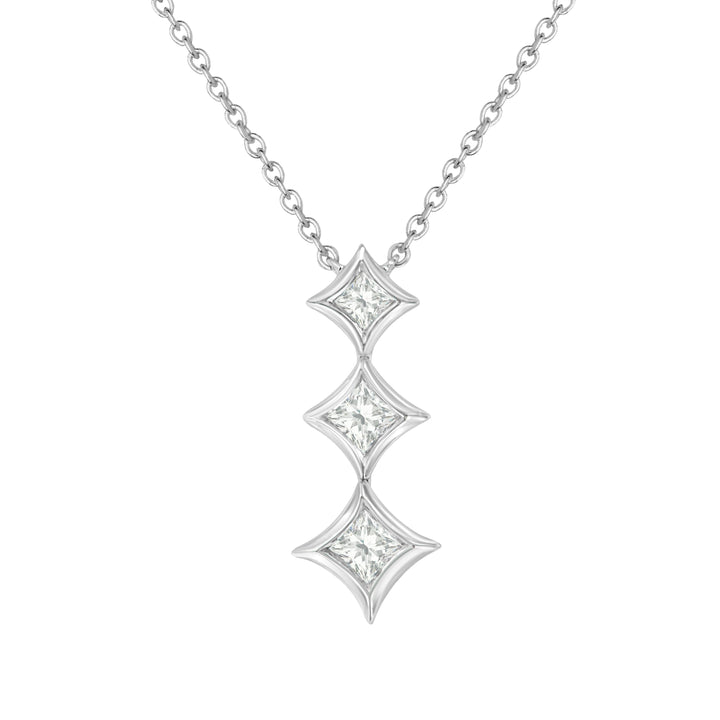 10K White Gold 1/5 Cttw Princess Cut Diamond 3 Stone Drop 18" Pendant Necklace (H-I Color, SI2-I1 Clarity)