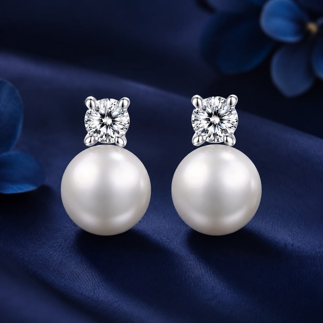 925 Sterling Silver Moissanite 0.1ct Freshwater Pearl Earrings for Women