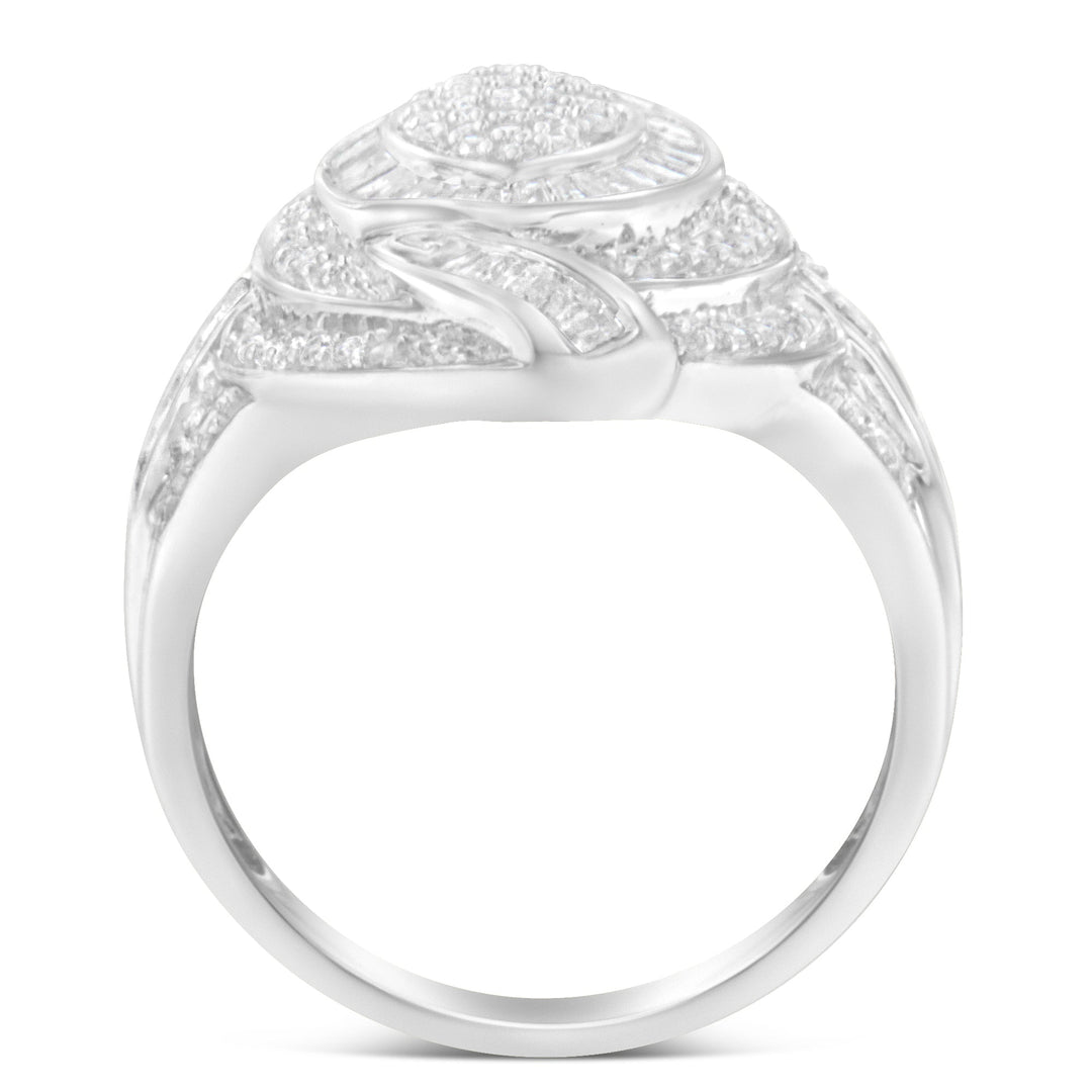 .925 Sterling Silver & 1-1/8 Cttw Diamond Marquise Shaped Cluster Triple Halo Knot Cocktail Fashion Ring (I-J Color, I2-I3 Clarity) - Size 6
