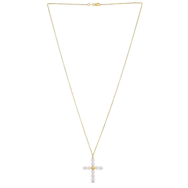 14k Yellow Gold Pearl Cross Pendant