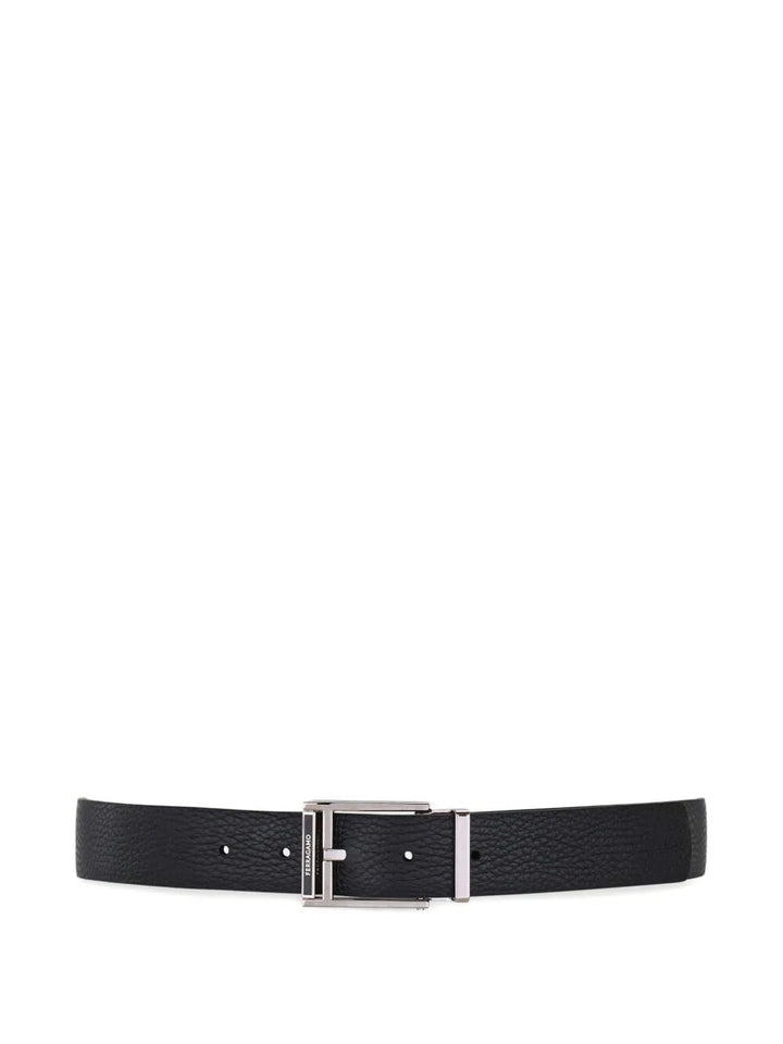 Ferragamo Men Square Buckle Reversible And Adjustable Grained Leather Belt