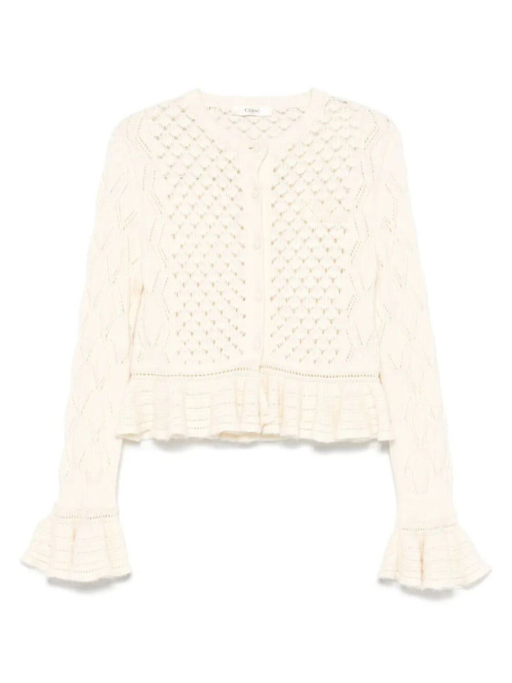 Chloe Women Cotton, Alpaca And Silk Knit Ruffled And Cropped Cardigan