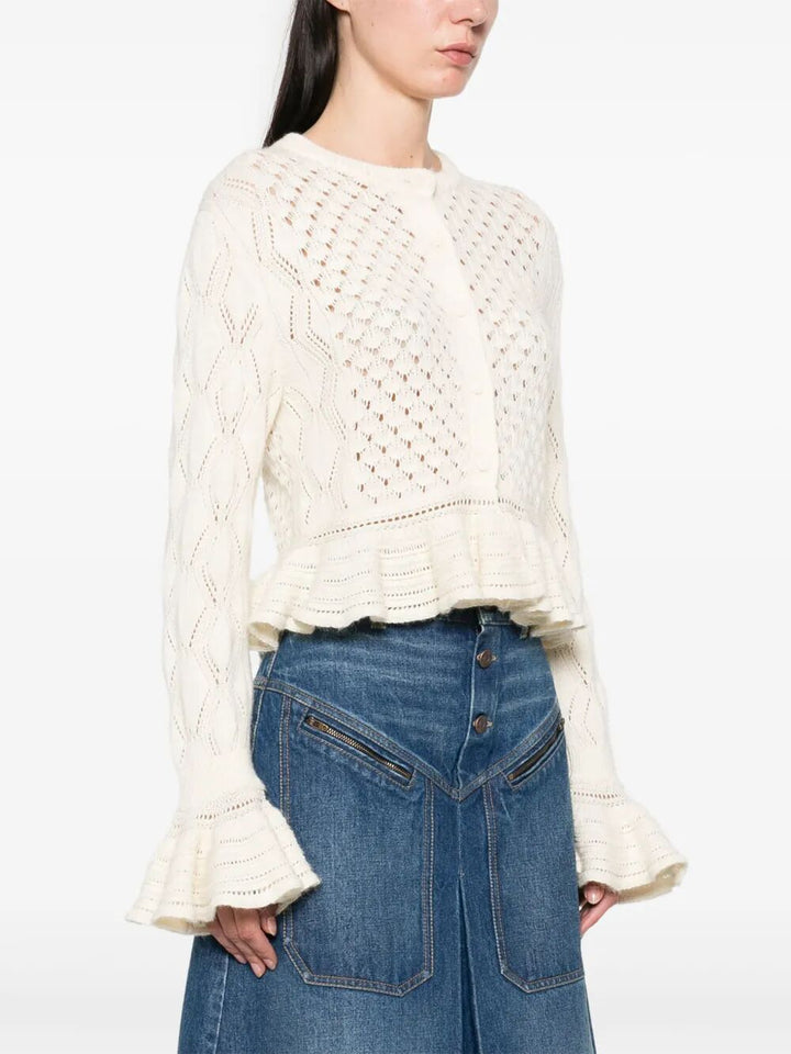 Chloe Women Cotton, Alpaca And Silk Knit Ruffled And Cropped Cardigan