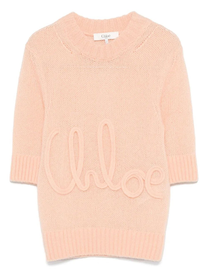 Chloe Women Alpaca Wool And Silk Knit Elbow-Sleeve Logo Sweater