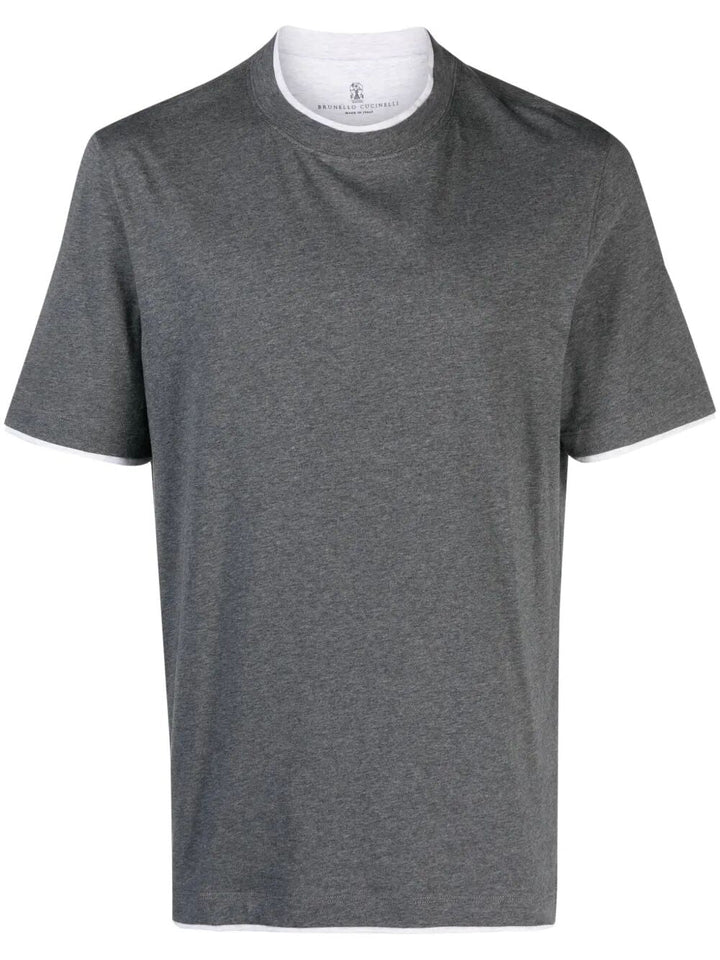 Brunello Cucinelli Men Cotton Jersey Crew Neck T-Shirt With Faux-Layering