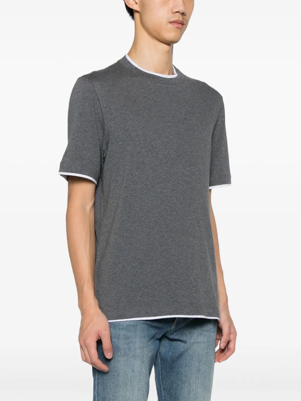Brunello Cucinelli Men Cotton Jersey Crew Neck T-Shirt With Faux-Layering