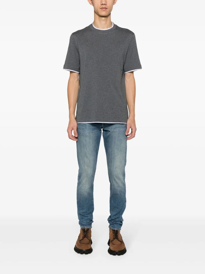 Brunello Cucinelli Men Cotton Jersey Crew Neck T-Shirt With Faux-Layering