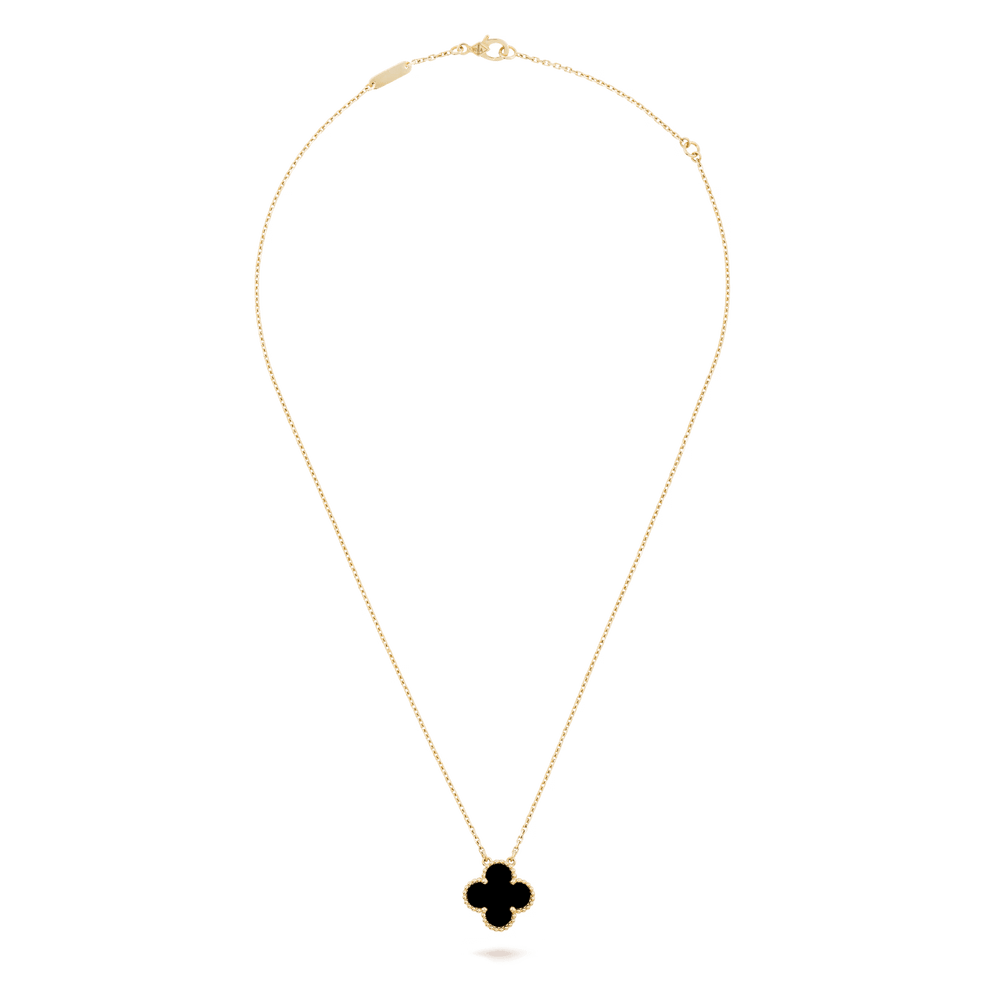 Van Cleef & Arpels Vintage Alhambra pendant 18K yellow gold, Onyx on a fine jewelry chain.