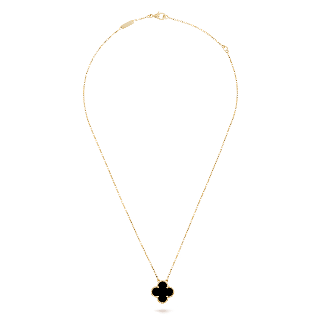 Van Cleef & Arpels Vintage Alhambra pendant 18K yellow gold, Onyx on a fine jewelry chain.
