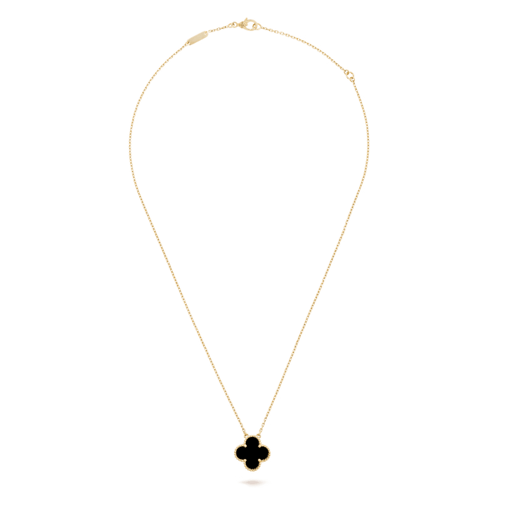 Van Cleef & Arpels Vintage Alhambra pendant 18K yellow gold, Onyx on a fine jewelry chain.