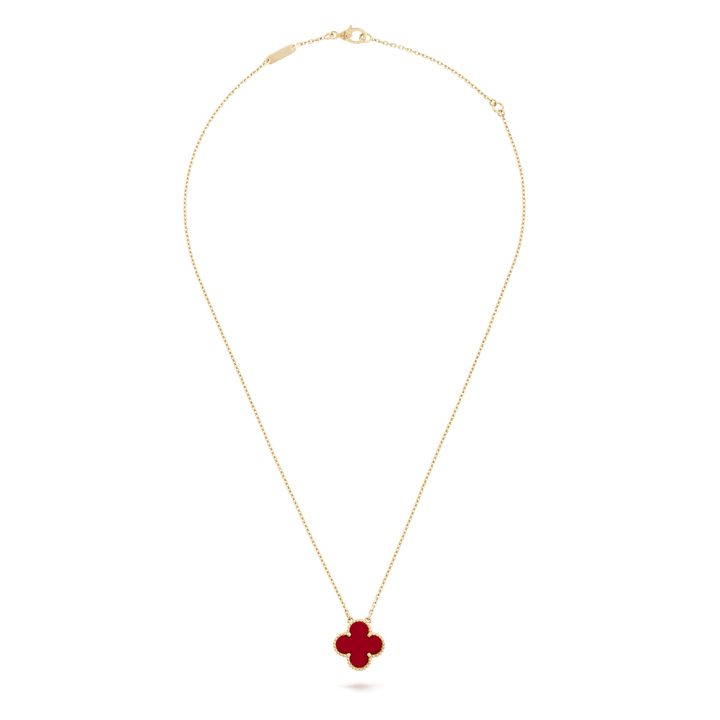 Van Cleef & Arpels Vintage Alhambra pendant 18K yellow gold, Carnelian on a delicate chain.