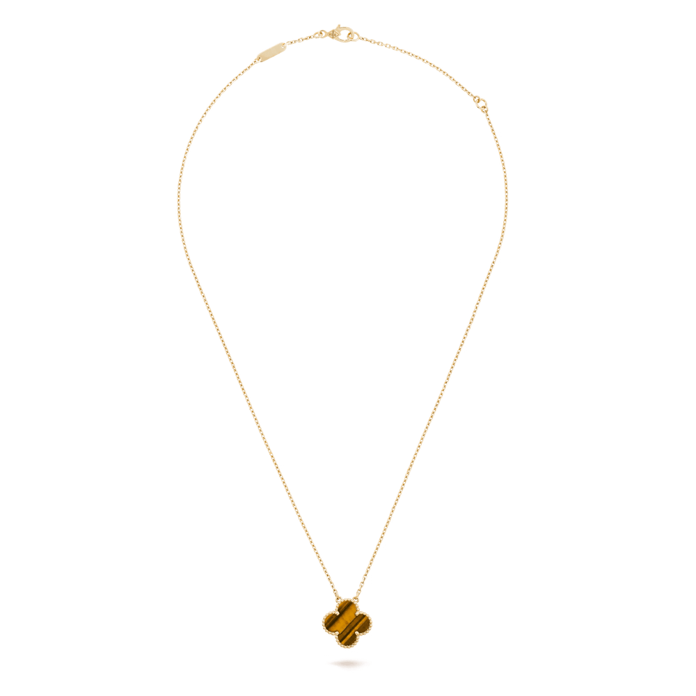Van Cleef & Arpels Vintage Alhambra pendant 18K yellow gold, Tiger Eye fine jewelry necklace