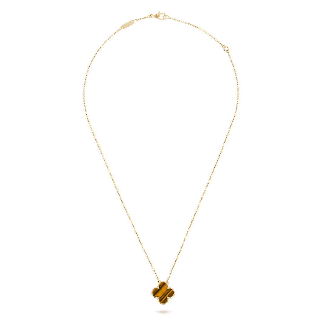 Van Cleef & Arpels Vintage Alhambra pendant 18K yellow gold, Tiger Eye fine jewelry necklace