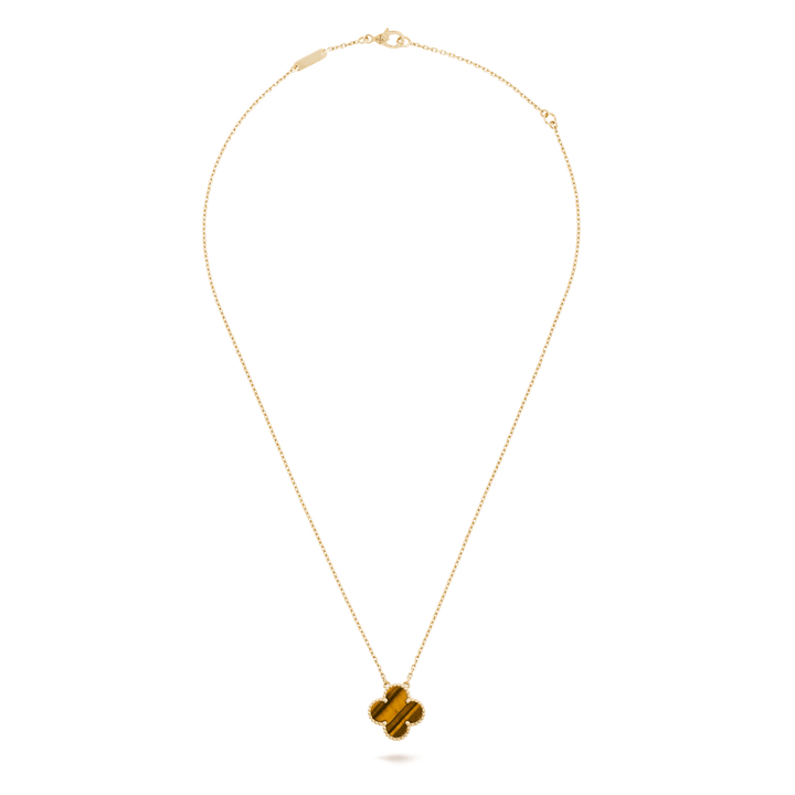 Van Cleef & Arpels Vintage Alhambra pendant 18K yellow gold, Tiger Eye fine jewelry necklace