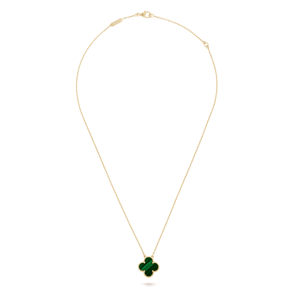 Van Cleef & Arpels Vintage Alhambra pendant 18K yellow gold, Malachite on a fine jewelry necklace.
