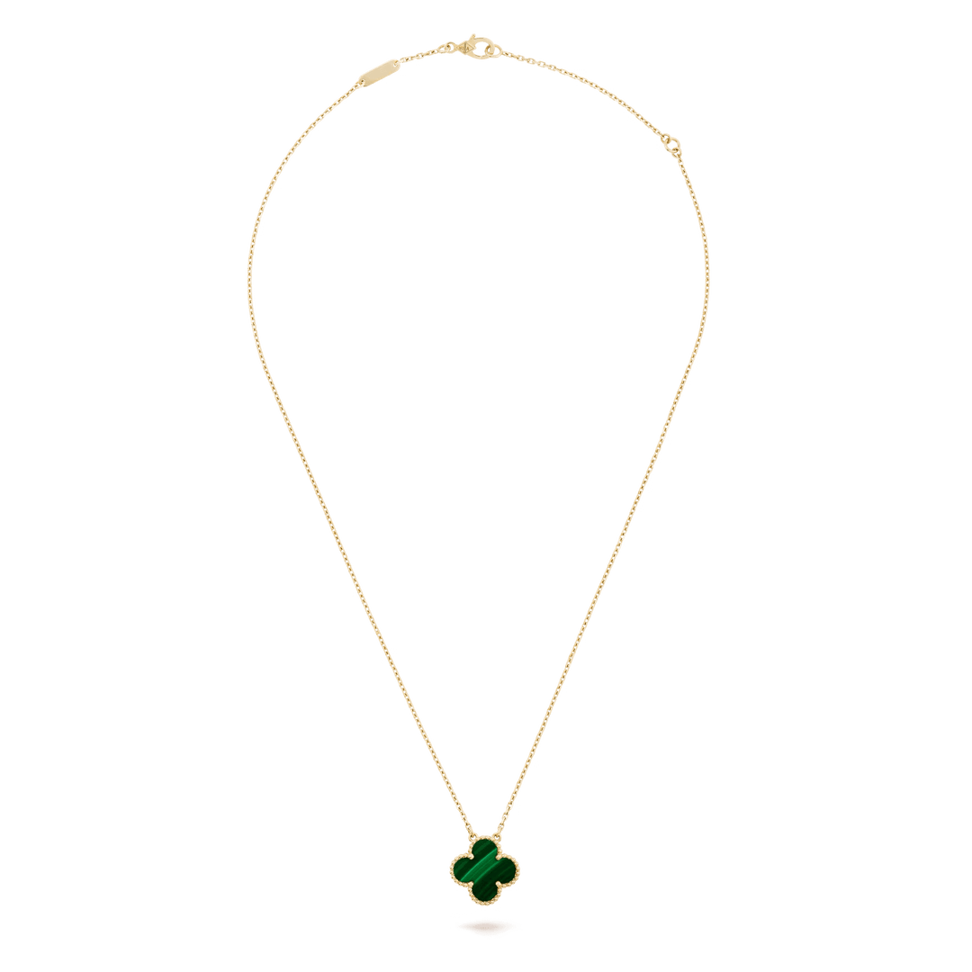 Van Cleef & Arpels Vintage Alhambra pendant 18K yellow gold, Malachite on a fine jewelry necklace.