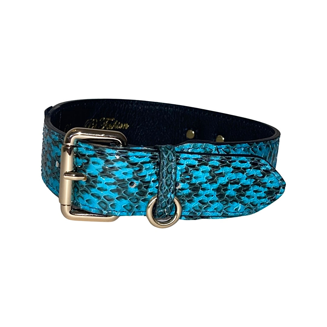 Turquoise &amp; Black Classic Snake Collar With Gold Hardware