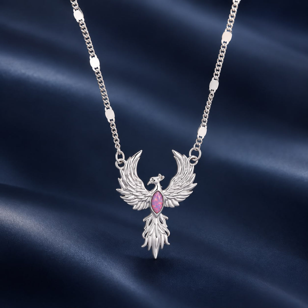 925 Sterling Silver White Gold Plated Synthetic Opal 40+5cm Necklace for Women