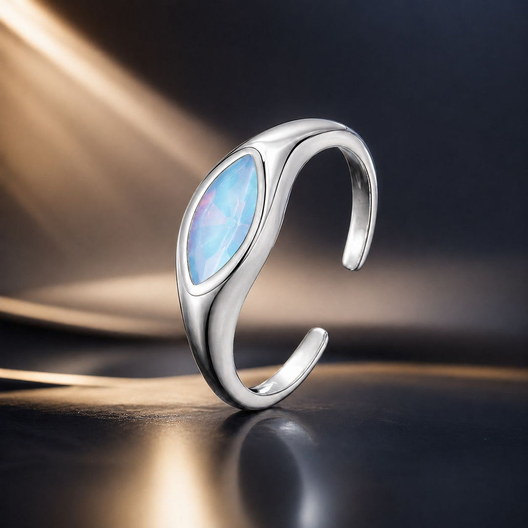 925 Sterling Silver White Gold Plated 1.9mm Transparent Glass Ring