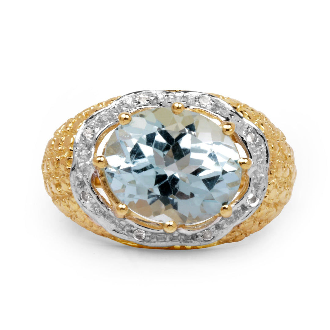14K Yellow Gold Plated 5.27 Carat Genuine Blue Topaz &amp; White Topaz .925 Sterling Silver Ring