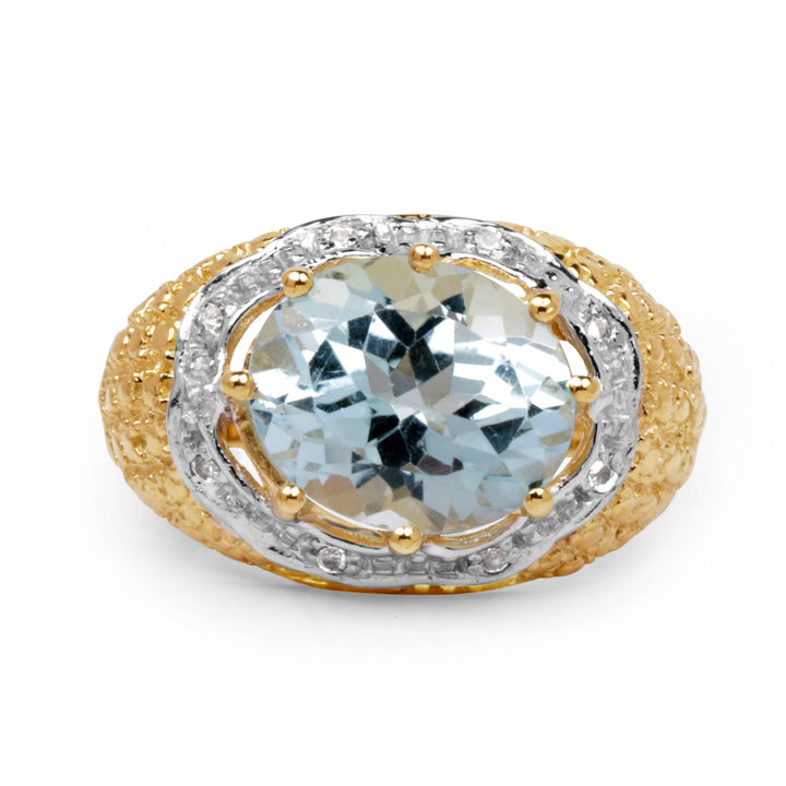 14K Yellow Gold Plated 5.27 Carat Genuine Blue Topaz &amp; White Topaz .925 Sterling Silver Ring